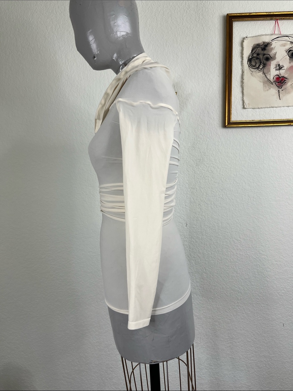 Wolford Sheer Drape Top Long Sleeves Buttercream 58311 - Picture 5 of 10